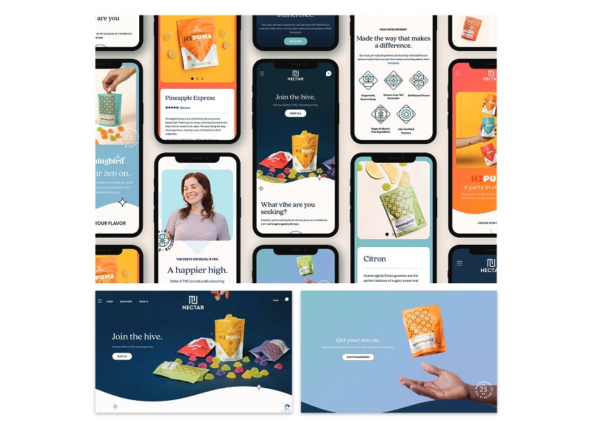 Nectar Brands Website Design — Cannabis Branding + Logos design — by Nelson Schmidt — 2023 GDUSA award entry