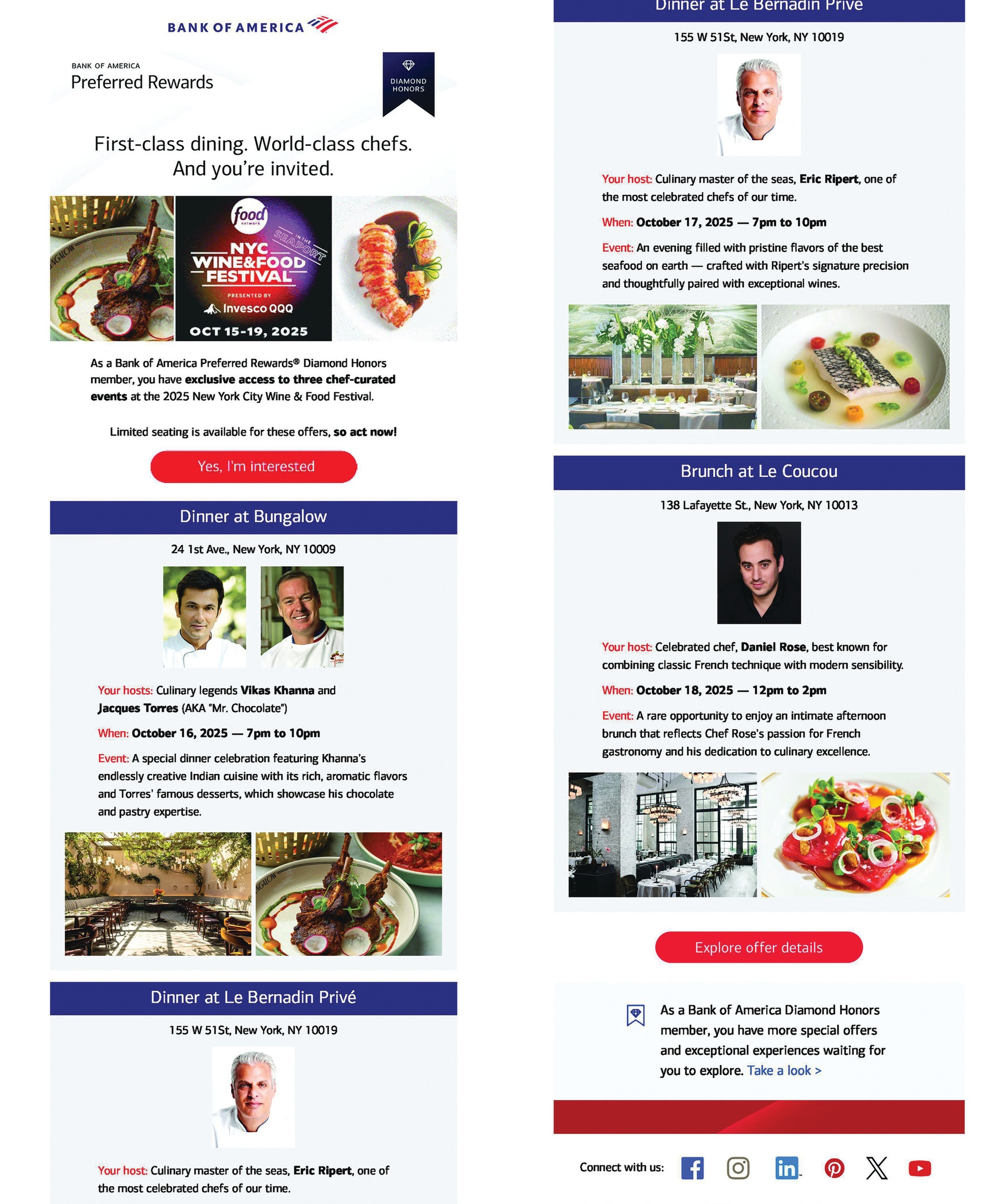 Elegant email invitation featuring vibrant food images, event details, and a sophisticated layout · Preferred Rewards New York City Food Fest Email — Email Marketing design — by Bank of America, Enterprise Creative Solutions — 2026 GDUSA award entry