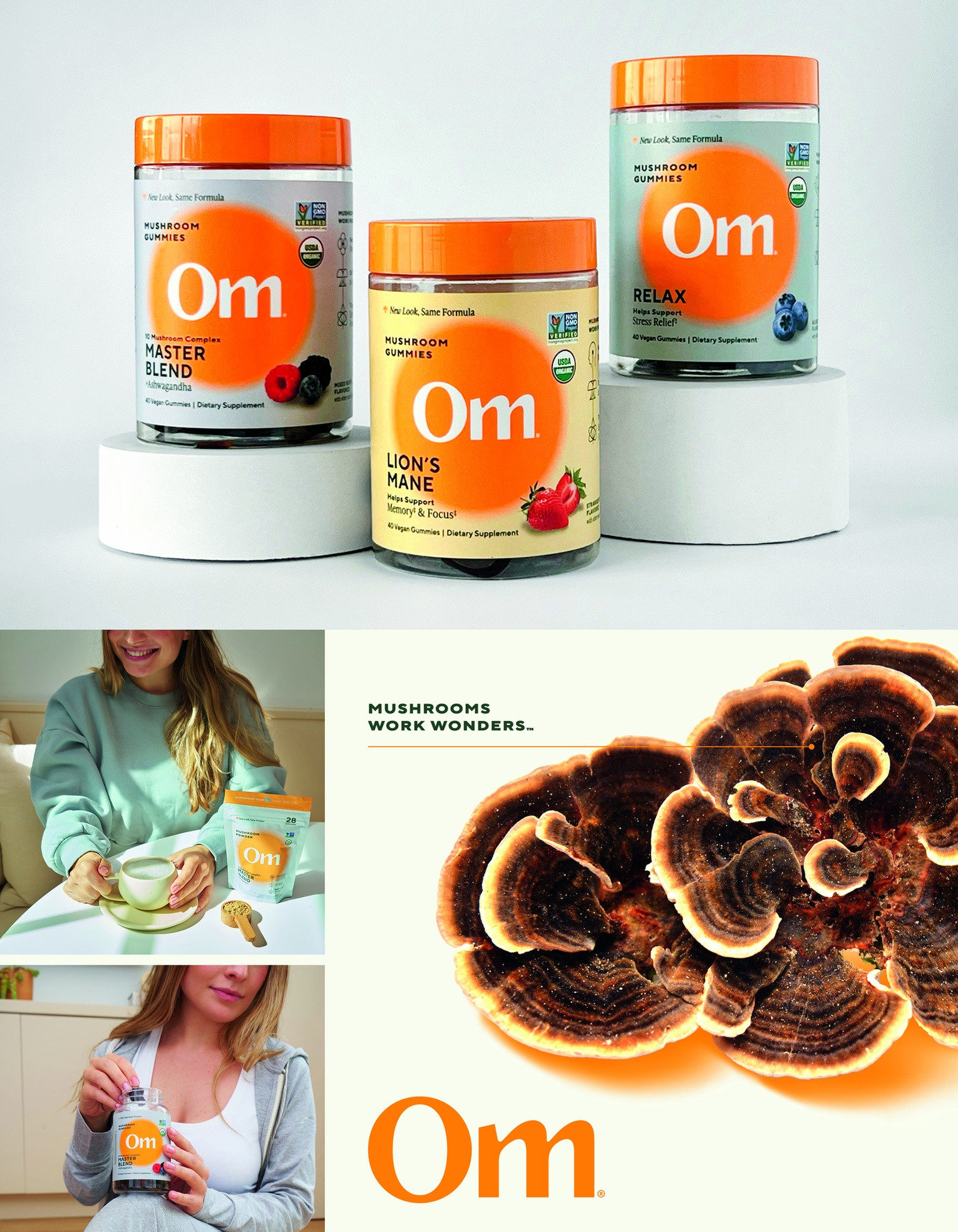 Om Mushrooms Package Design — P-O-P, Exhibits & Displays design — by BexBrands — 2025 GDUSA award entry
