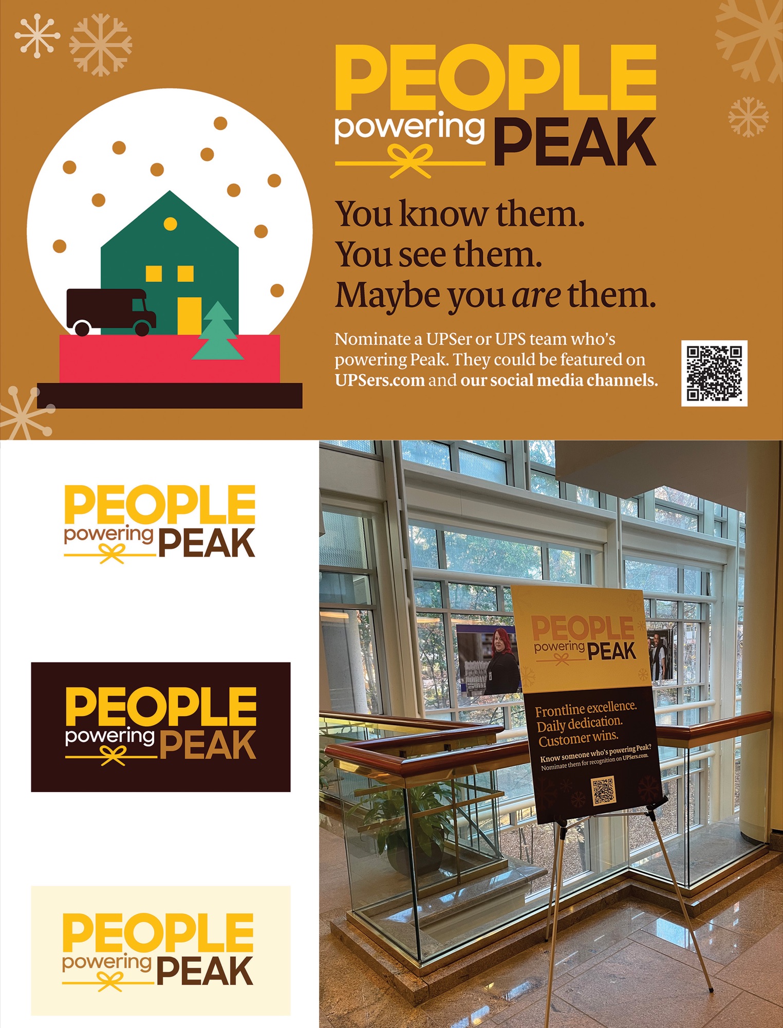 A warm, inviting design featuring a cozy house illustration and festive colors · People Powering Peak Unified Design System — Integrated Marketing Campaigns design — by UPS Creative Studio — 2026 GDUSA award winner