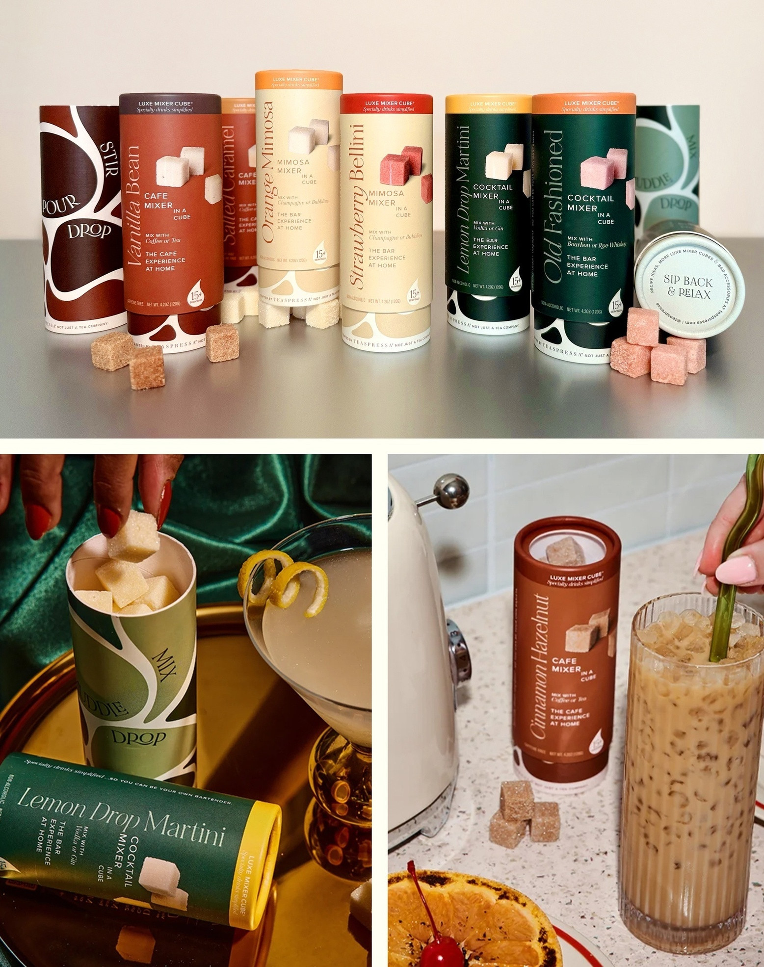 Teaspressa Luxe Mixer Cubes — Food & Beverage design — by Virginia Patterson Design — 2025 GDUSA award entry